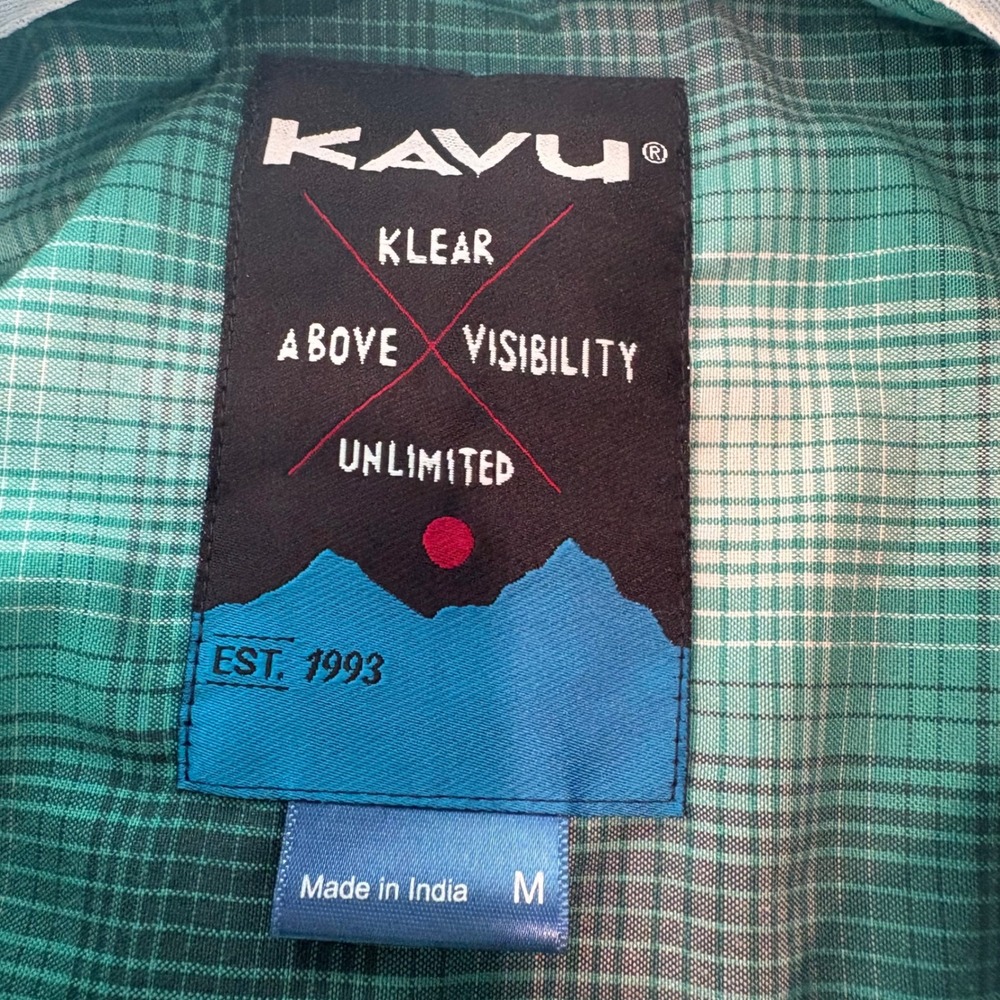 Kavu Plaid Short Sleeve Button Up Shirt Men's Medium Green‎ Casual Outdoor - Picture 3 of 5
